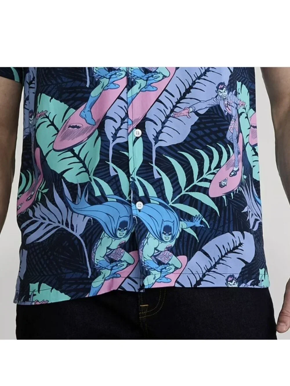 NEW Batman Graphic Hawaiian Shirt Floral Resort Button up Men's Size S Small Sho